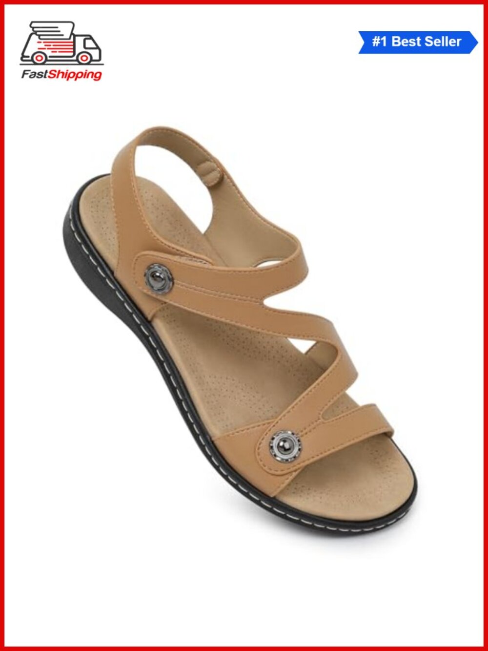 Strappy Flat Sandals Faux Leather Arch Support Orthopedic Dressy
